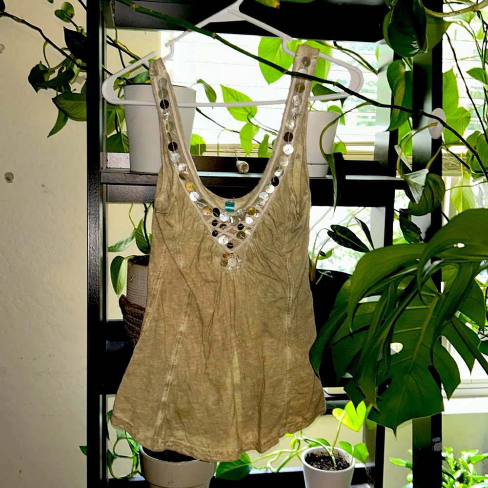 Free people small beaded tank top cream/brown/ coffee